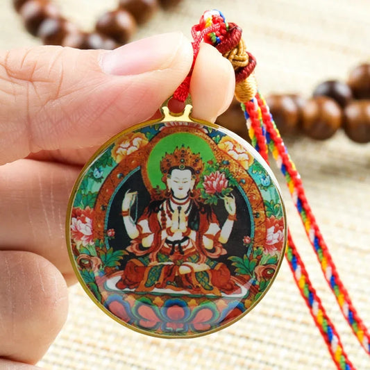 Amuleto Sagrado de Avalokitesvara – O Buda da Compaixão em Folha de Cobre Tibetano